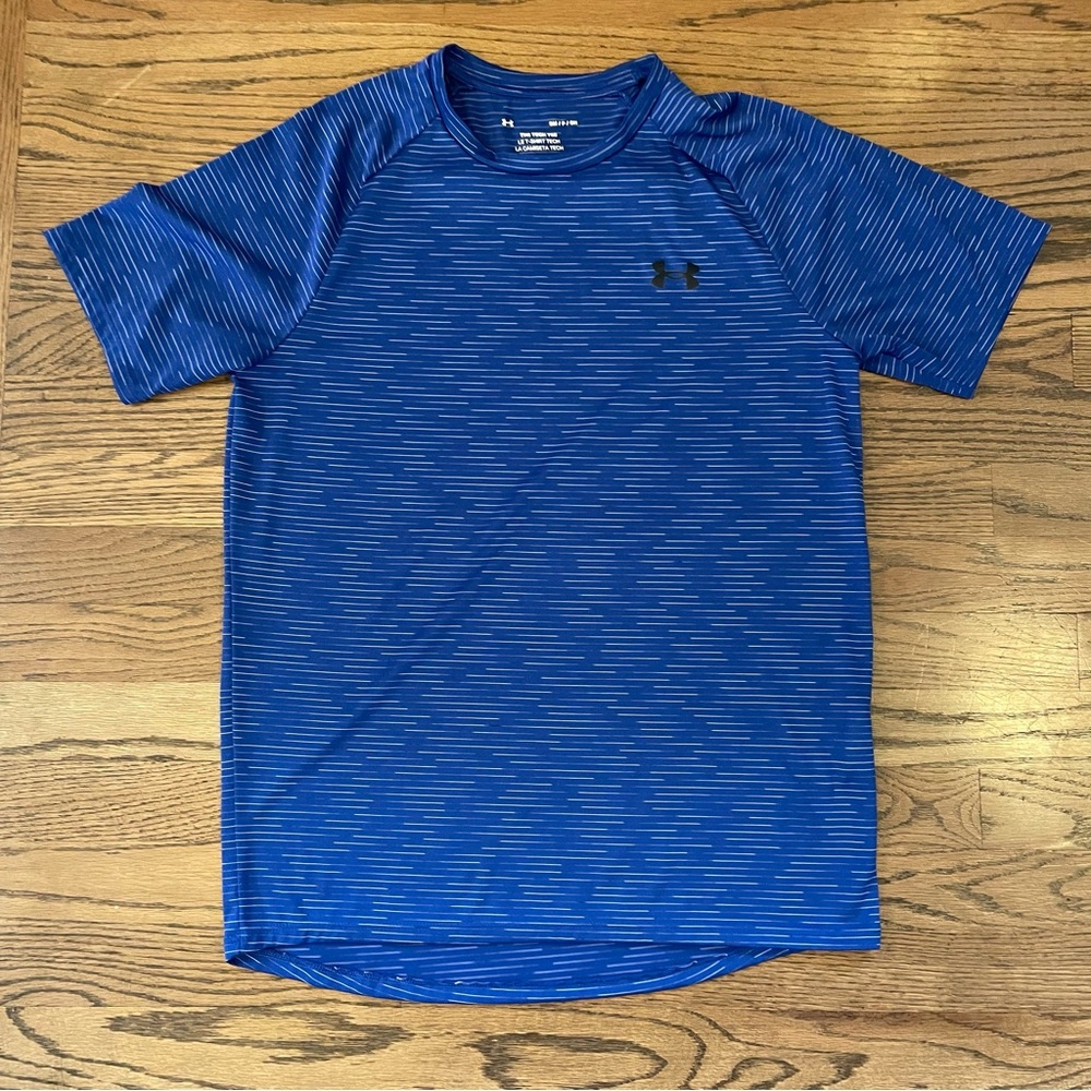 Under Armour Men’s Tech Tee 2.0 Short Sleeve T-Shirt Blue Stripes White SIZE SM